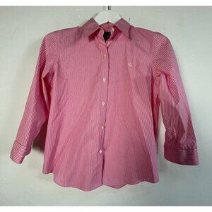 Lauren Ralph Lauren Petite Women Pink Striped Non-Iron Cotton Button-Up Shirt PM